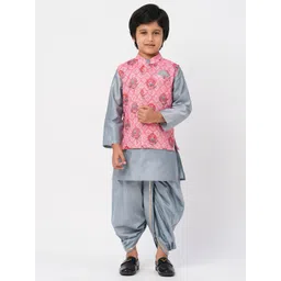 LIL DRAMA Boys Raangoli Ethnic Printed Straight Kurta With Dhoti Pants & Jacket-picture-32