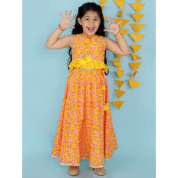 LIL DRAMA Girls Floral Printed Cotton Tie Up Neck Ready to Wear Lehenga & Choli-picture-24