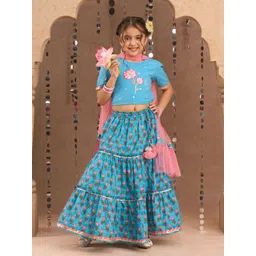 LIL DRAMA Girls Floral Printed Ready to Wear Cotton Lehenga & Blouse With Dupatta-picture-39