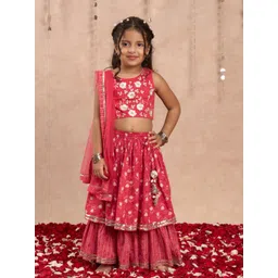 LIL DRAMA Girls Floral Printed Ready to Wear Cotton Lehenga & Blouse With Dupatta-picture-40