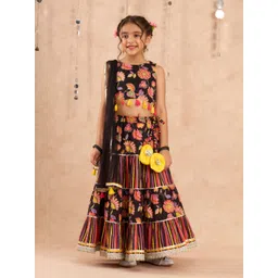 LIL DRAMA Girls Floral Printed Ready to Wear Cotton Lehenga & Blouse With Dupatta-picture-37