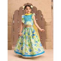 LIL DRAMA Girls Floral Printed Ready to Wear Cotton Lehenga & Blouse With Dupatta-picture-38