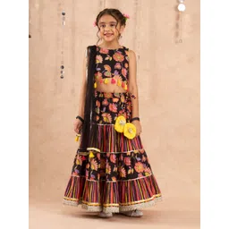 LIL DRAMA Girls Floral Printed Ready to Wear Lehenga & Blouse With Dupatta-picture-36