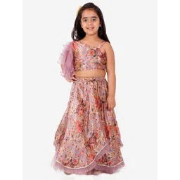 LIL DRAMA Girls Peach-Coloured & Pink Printed Ready to Wear Lehenga & Choli-picture-22