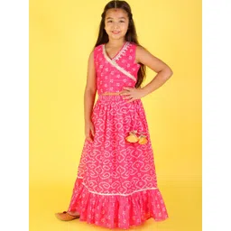 LIL DRAMA Girls Pink & Off White Printed Ready to Wear Lehenga &-picture-51