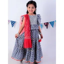 LIL DRAMA Girls Printed Ready to Wear Lehenga & Blouse With Dupatta-picture-31