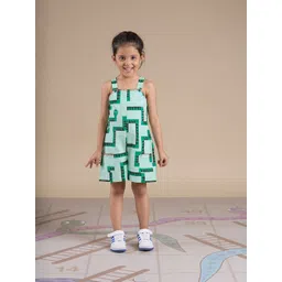 LIL DRAMA Girls Printed Shoulder Strap Cotton Playsuit-picture-57