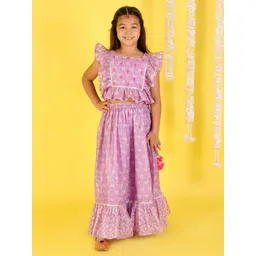 LIL DRAMA Girls Purple & White Printed Sequinned Ready to Wear Lehenga-picture-25