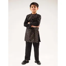 Lil Drama Kids Black Cotton Embroidered Full Sleeves Kurta Set-picture-33