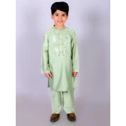 Lil Drama Kids Green Embellished Full Sleeves Kurta with Pants-picture-10
