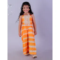 Lil Drama Kids Orange Self Design Jumpsuit-picture-16