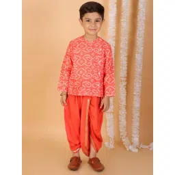 Lil Drama Kids Peach with Orange Printed Full Sleeves Kurta with Dhoti-picture-19