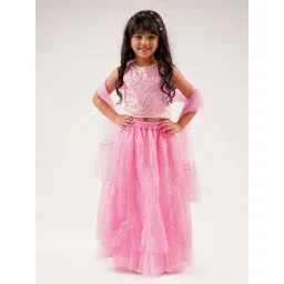 Lil Drama Kids Pink Cotton Embroidered Ghagra Cholis-picture-26