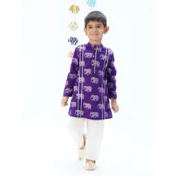 Lil Drama Kids Purple & White Printed Full Sleeves Kurta with Pants-picture-15