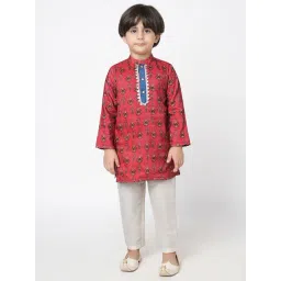 Lil Drama Kids Red & White Printed Full Sleeves Kurta with Pants-picture-23