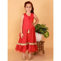 Lil Drama Kids Red Printed Dress with Cape-picture-38