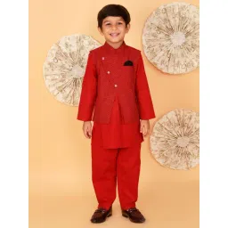 Lil Drama Kids Red Printed Full Sleeves Kurta, Jacket with Pyjamas-picture-29
