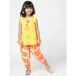 Lil Drama Kids Yellow & Orange Floral Print Kurta with Dhoti-picture-18