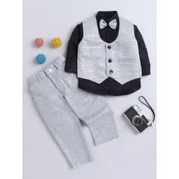 Lil homies Infant Boys Checked Blazer &  Trouser With Bow Three-Piece Suit-picture-52