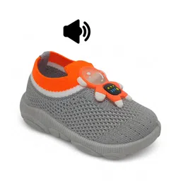 Lil Lollipop Colour Blocked Mesh & Astronaut Applique Detailed Slip On Musical Shoes - Grey-picture-36