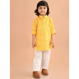 LIL PITAARA Boys Floral Printed Shirt Collar Roll-Up Sleeves Pure Cotton Kurta With Salwar-picture-42