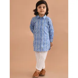 LIL PITAARA Boys Floral Printed Shirt Collar Roll-Up Sleeves Pure Cotton Kurta With Salwar-picture-49