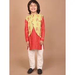LIL PITAARA Floral Printed Pure Cotton Kurta & Pyjamas With Nehru Jacket-picture-55