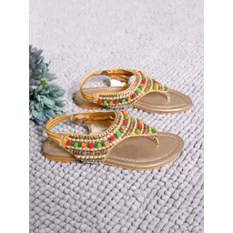 LIL PITAARA Girls Ethnic Embellished Open Toe Flats With Backstrap-picture-30