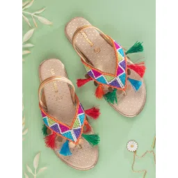 LIL PITAARA Girls Ethnic Embellished Open Toe Flats With Backstrap-picture-31