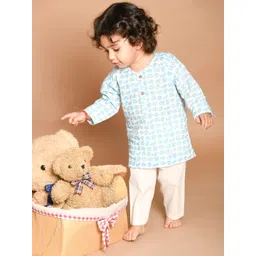 LIL PITAARA Unisex Kids Blue Animal Printed Pure Cotton Kurti with Pyjamas-picture-28