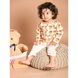 LIL PITAARA Unisex Kids Orange Printed Pure Cotton Kurta with Pyjamas-picture-58