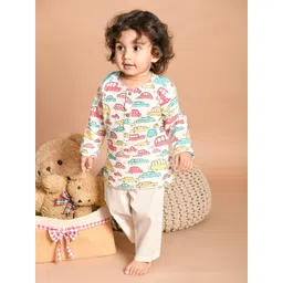 LIL PITAARA Unisex Kids Red Printed Pure Cotton Kurta with Pyjamas-picture-38