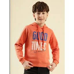 Lil Tomatoes Boys Orange Printed Hooded Sweatshirt-picture-55