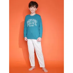 Lil Tomatoes Boys Teal & White Printed Full Sleeves Night Suits-picture-11