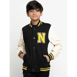 Lil Tomatoes Boys Typography Printed Fleece Varsity Jacket-picture-23