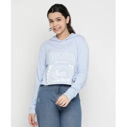 Lil Tomatoes Full Sleeves North Island Printed Hooded Crop Top - Blue-picture-27