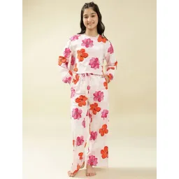 Lil Tomatoes Girls Pink Cotton Regular Fit Floral Print Night Suit-picture-31