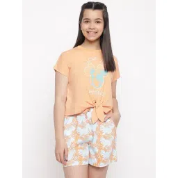 Lil Tomatoes Kids Peach Printed T-Shirt with Shorts-picture-13