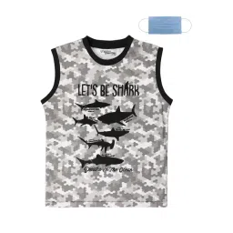 lil tomatoes Li'l Tomatoes Boys Grey Cotton Printed T-Shirt & Mask-picture-11