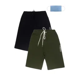 lil tomatoes Li'l Tomatoes Kids Navy & Olive Cotton Shorts & Mask - Pack of 2-picture-40