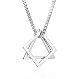 lila Fashion Jewellery Geometric Interlocking Square Triangle Male Female Pendant Stainless Steel Necklace for Men Chain Necklace for Boy Girl Gifts Necklace for Men Women Spiritual Party Jewelry-picture-10