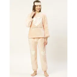LILL Peach Self Design Nightsuit With Eye Mask-picture-24
