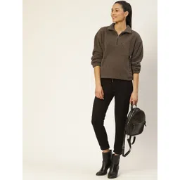 LILL Women Brown Solid Sherpa Sweatshirt-picture-25