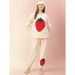 LILL Women Pink Applique Night suit with Eye Mask-picture-38