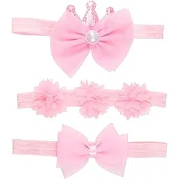 Lillypupp Fancy and stylish Bow knot, princess crown soft elastic Hairbands for baby girl. Pack of 3 headband Hair accessories gift for newborn infant kids girls (0-5 years) (PINK)-picture-38