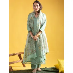 Lilots Women Embroidered Regular Kurta with Trousers & With Dupatta-picture-40