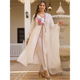Lilots Women Floral Embroidered Panelled Thread Work Kurta with Trousers & With Dupatta-picture-16