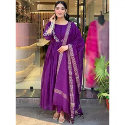 Lilots Women Solid A-Line Kurta with Trousers & Dupatta-picture-19