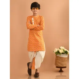 LilPicks Boys Ethnic Motifs Printed Gotta Patti Cotton Straight Kurta with Dhoti Pants-picture-11