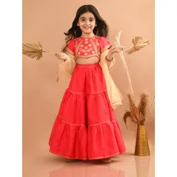 LilPicks Girls Embellished Cotton Ready To Wear Lehenga & Blouse With Dupatta-picture-34
